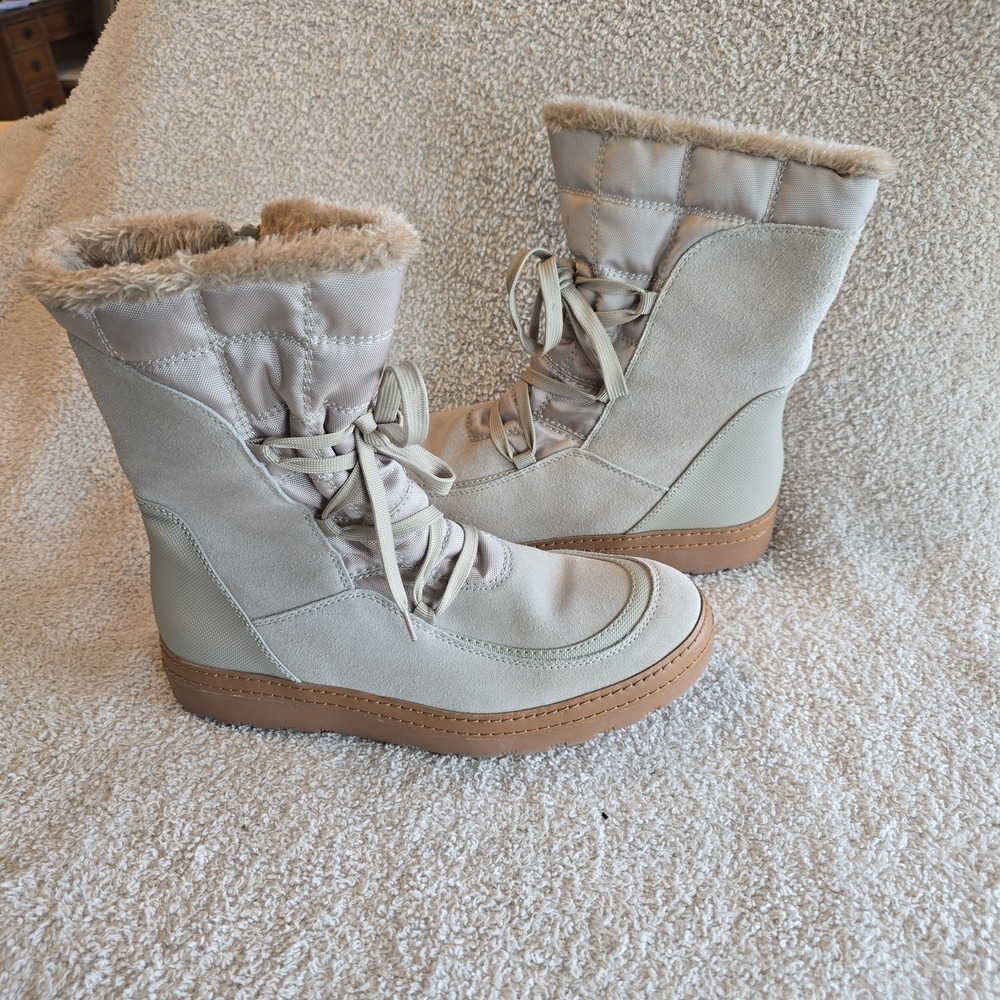 BareTraps Women's Bt Lancy Snow Boot Leather Faux Fur Lined Sz 9.5M Beige